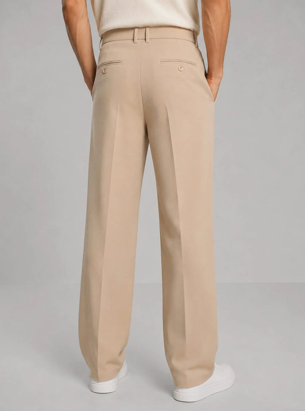 Men's Pleated Trousers with Straight Leg Fit & Button-Front Waistband - Back Full