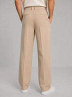 Men's Pleated Trousers with Straight Leg Fit & Button-Front Waistband - Back Full
