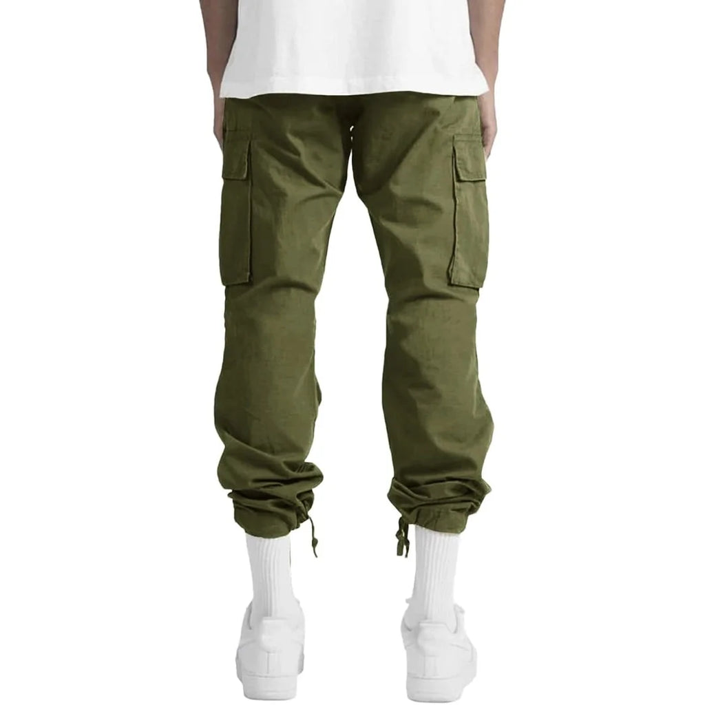 Men's Cargo Pants with Multiple Pockets, Relaxed Fit & Adjustable Waist - Front Full Studio