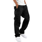 Black Men's Cargo Pants with Multiple Pockets, Relaxed Fit & Adjustable Waist