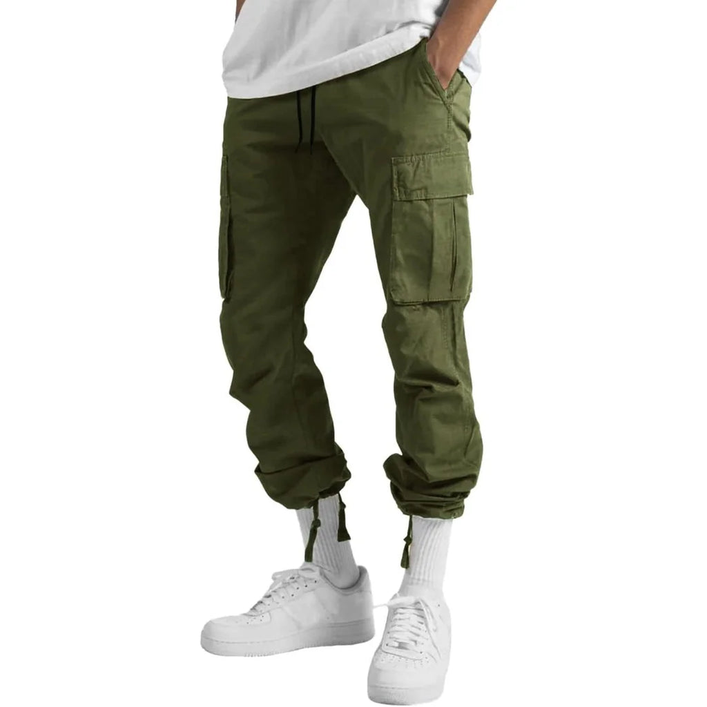 Men's Cargo Pants with Multiple Pockets, Relaxed Fit & Adjustable Waist - Front Full Studio
