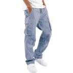 Dusty Blue Men's Cargo Pants with Multiple Pockets, Relaxed Fit & Adjustable Waist - Front Full Studio 2