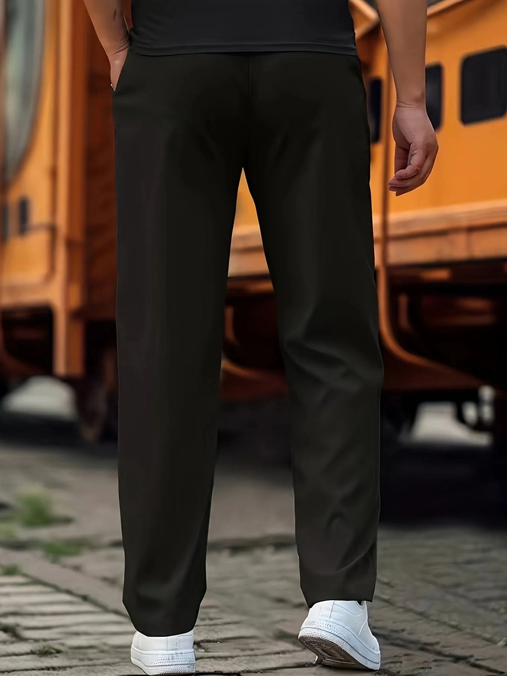 Men's Relaxed-Fit Sport Pants with Drawstring Waist & Side Pockets - Back Full