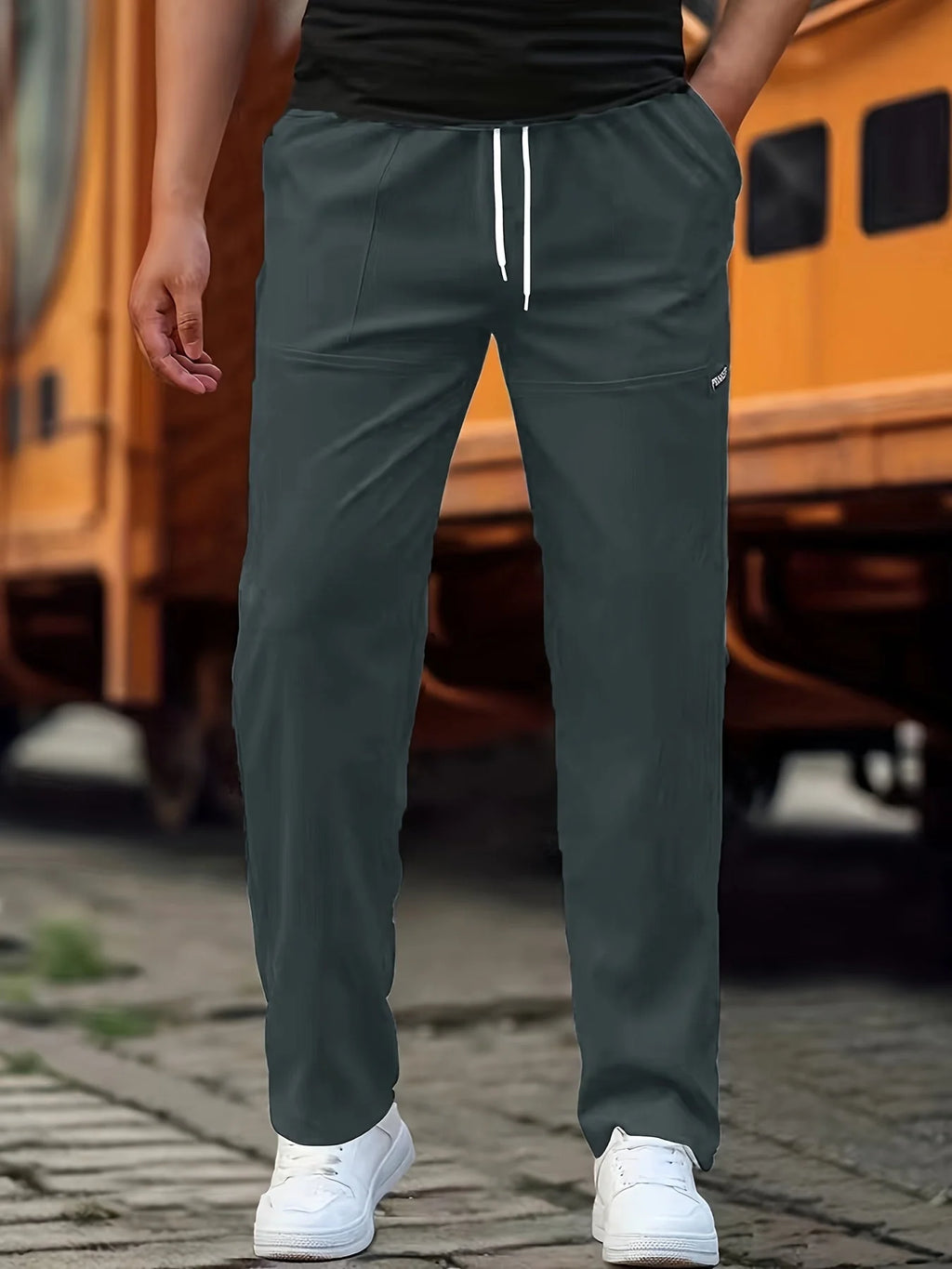 Dark Grey Men's Relaxed-Fit Sport Pants with Drawstring Waist & Side Pockets