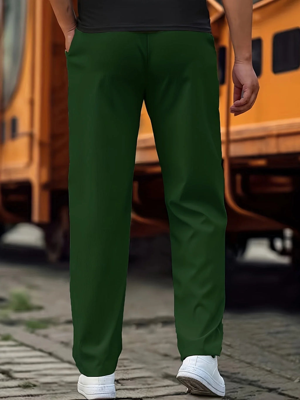 Men's Relaxed-Fit Sport Pants with Drawstring Waist & Side Pockets - Back Pose