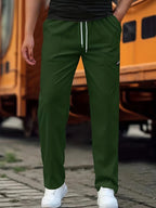 Green Men's Relaxed-Fit Sport Pants with Drawstring Waist & Side Pockets