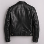 Men's Biker Jacket with Zip-Front Closure & Snap Collar - Back Flat Lay