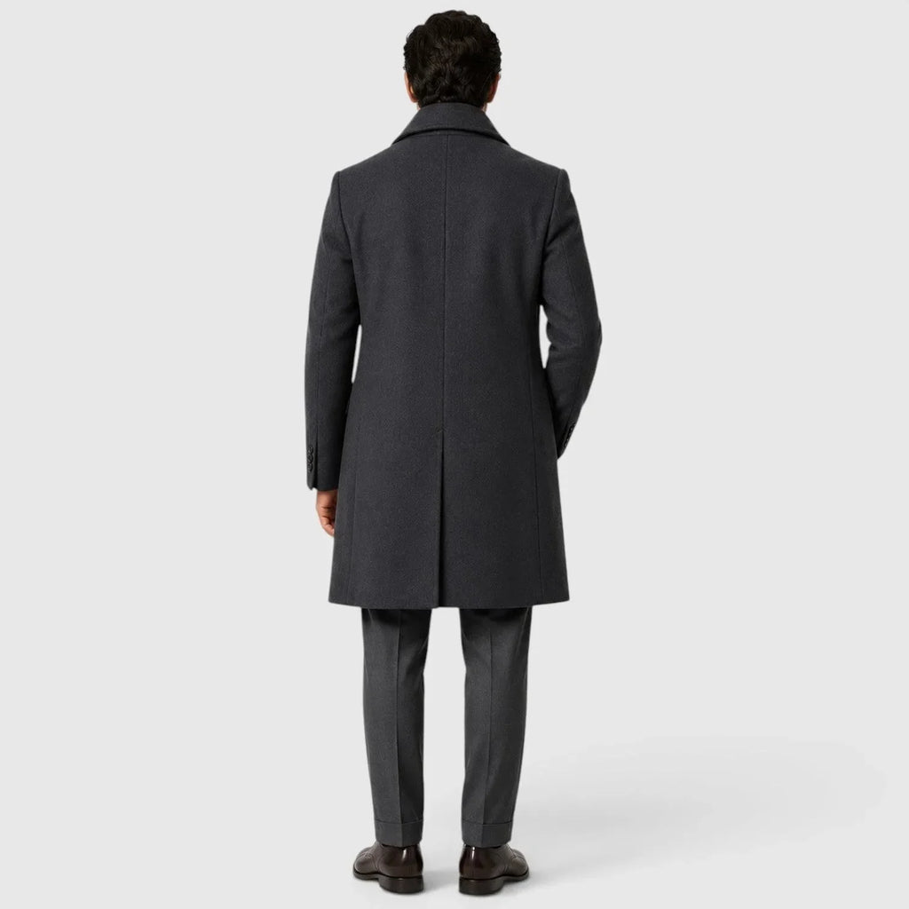 Men's Slim Fit Trench Coat with Button Closure & Notched Lapel - Back Pose