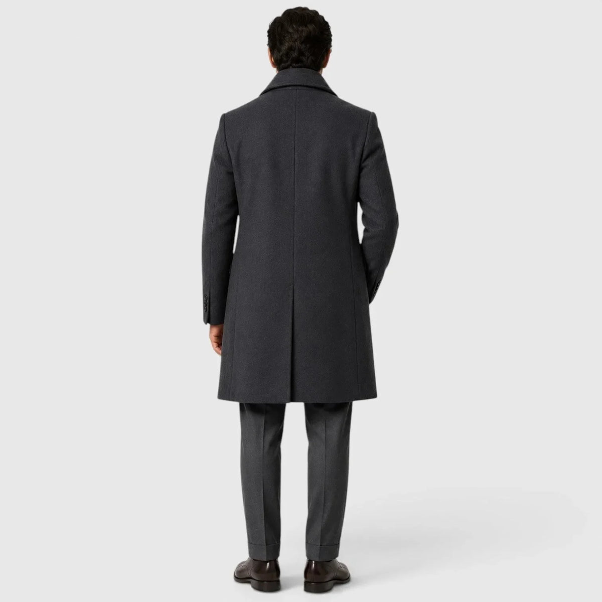 Men's Slim Fit Trench Coat with Button Closure & Notched Lapel - Back Pose