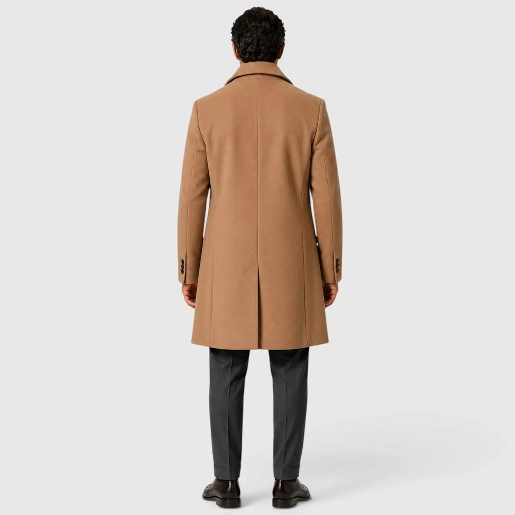 Men's Slim Fit Trench Coat with Button Closure & Notched Lapel - Back Detail