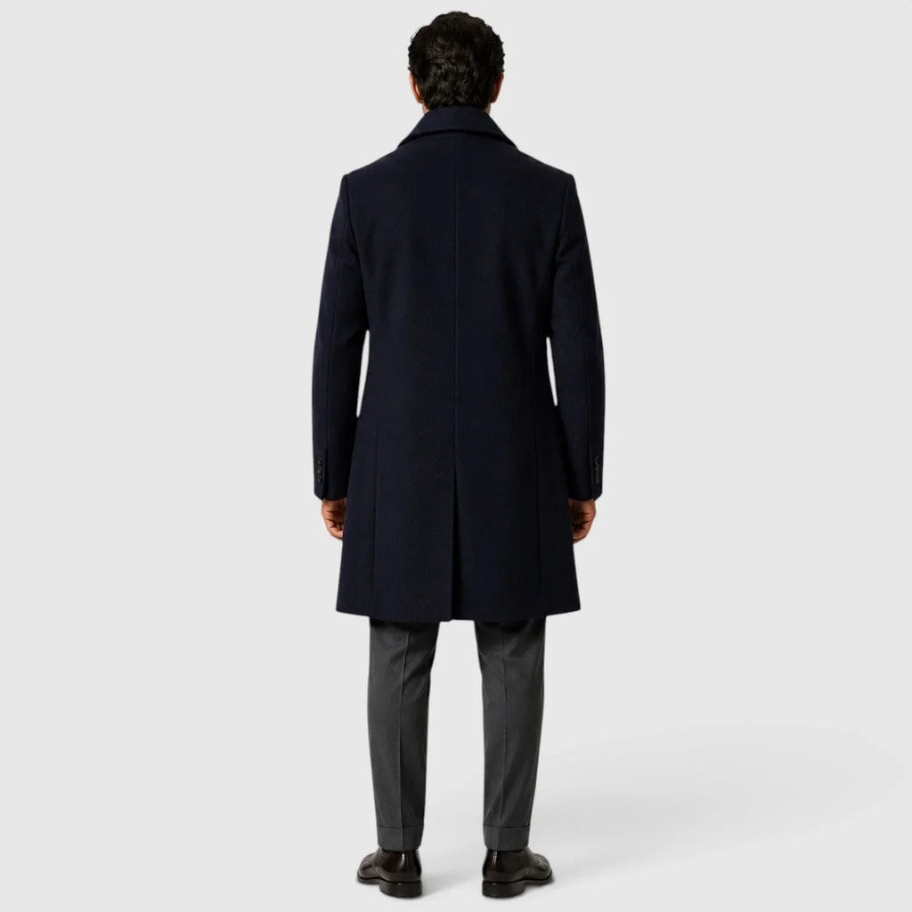 Men's Slim Fit Trench Coat with Button Closure & Notched Lapel - Back Full