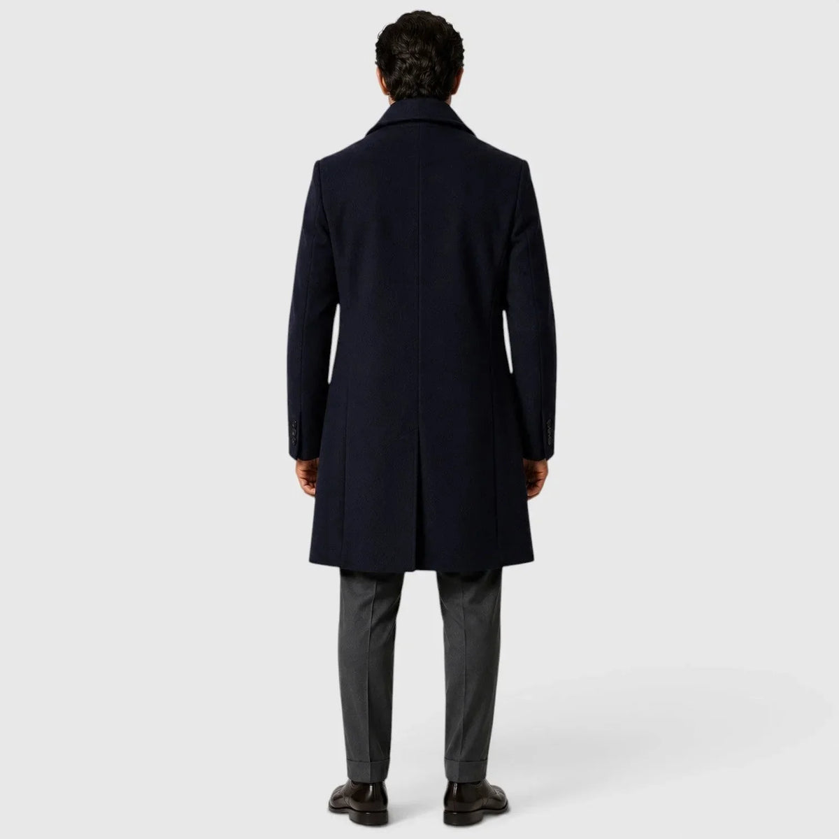 Men's Slim Fit Trench Coat with Button Closure & Notched Lapel - Back Full