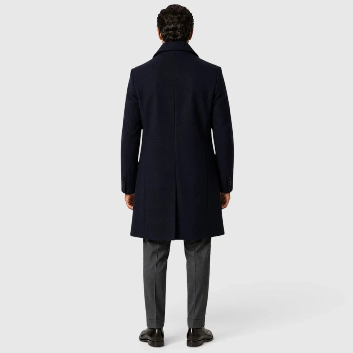 Men's Slim Fit Trench Coat with Button Closure & Notched Lapel - Back Pose