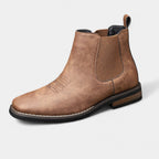 Chestnut Brown Men's Faux Leather Chelsea Boots with Western Stitching & Slip-On Design