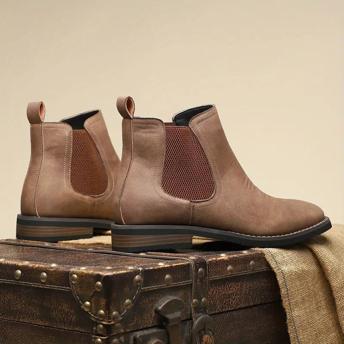 Men's Faux Leather Chelsea Boots with Western Stitching & Slip-On Design — Emmett