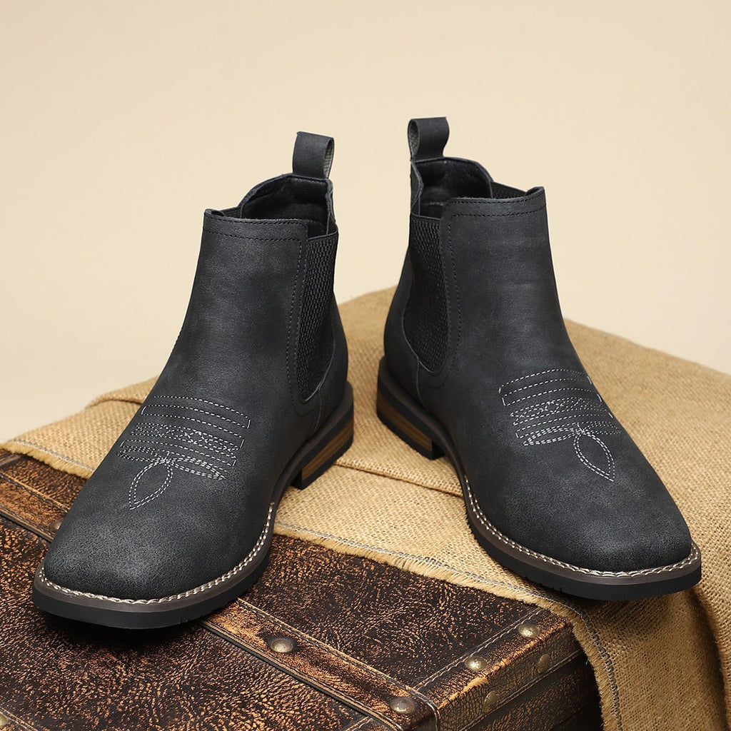 Midnight Men's Faux Leather Chelsea Boots with Western Stitching & Slip-On Design