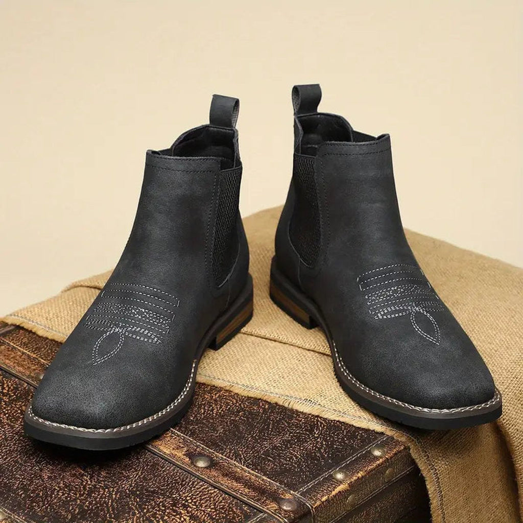 Men's Faux Leather Chelsea Boots with Western Stitching & Slip-On Design — Emmett
