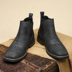 Men's Faux Leather Chelsea Boots with Western Stitching & Slip-On Design — Emmett
