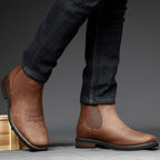 Men's Faux Leather Chelsea Boots with Western Stitching & Slip-On Design — Emmett