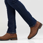 Men's Faux Leather Chelsea Boots with Western Stitching & Slip-On Design — Emmett