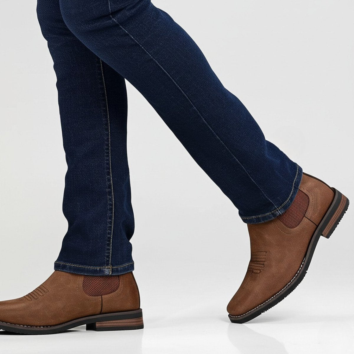 Men's Faux Leather Chelsea Boots with Western Stitching & Slip-On Design — Emmett