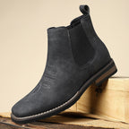 Charcoal Men's Faux Leather Chelsea Boots with Western Stitching & Slip-On Design