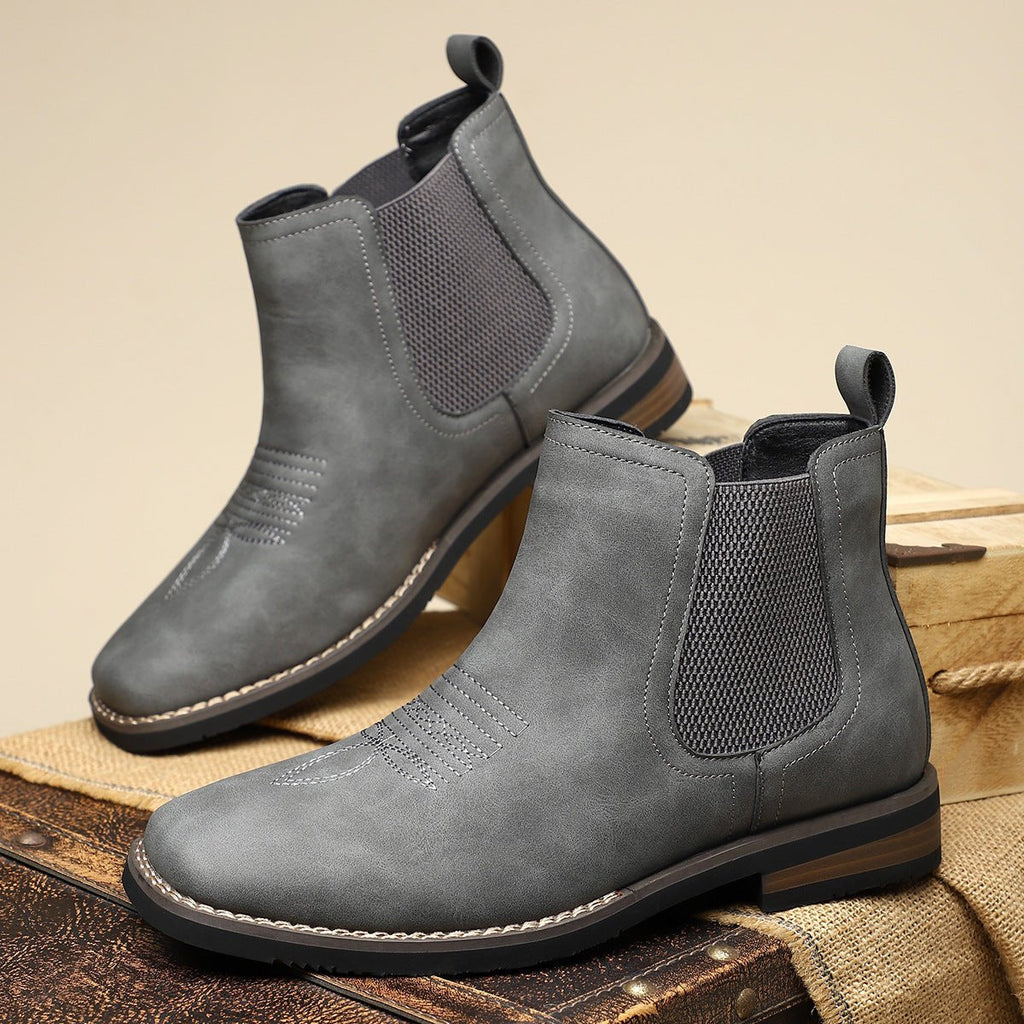 Men's Faux Leather Chelsea Boots with Western Stitching & Slip-On Design — Emmett