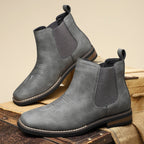 Men's Faux Leather Chelsea Boots with Western Stitching & Slip-On Design — Emmett