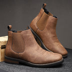 Men's Faux Leather Chelsea Boots with Western Stitching & Slip-On Design — Emmett