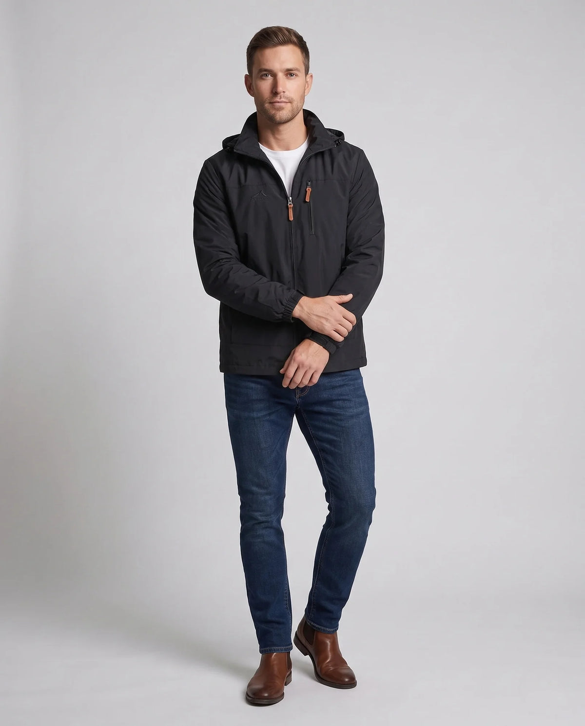 Men's Everyday Softshell Jacket with Hooded Design & Zip Pockets - Front Full