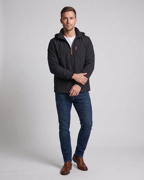 Men's Everyday Softshell Jacket with Hooded Design & Zip Pockets - Front Full