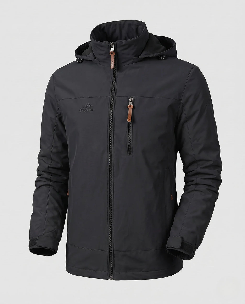 Black Men's Everyday Softshell Jacket with Hooded Design & Zip Pockets