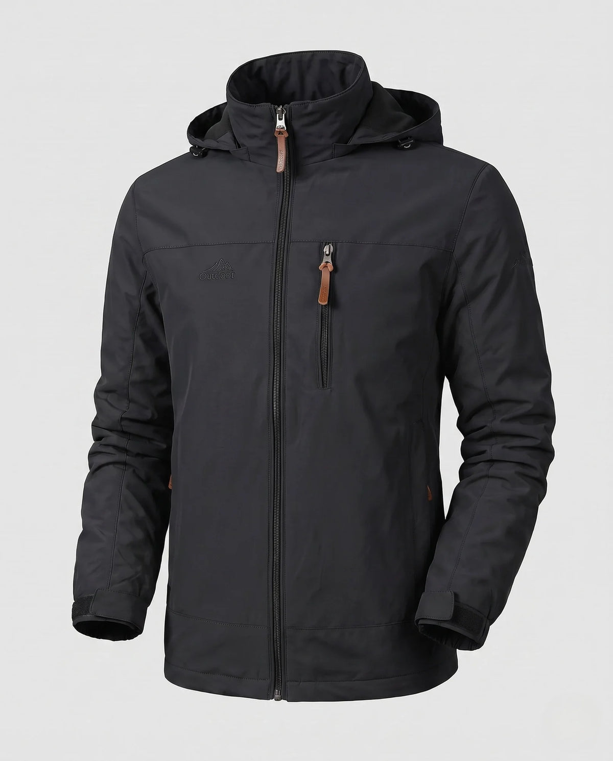 Black Men's Everyday Softshell Jacket with Hooded Design & Zip Pockets
