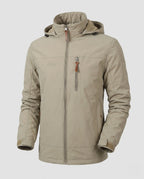 Khaki Men's Everyday Softshell Jacket with Hooded Design & Zip Pockets