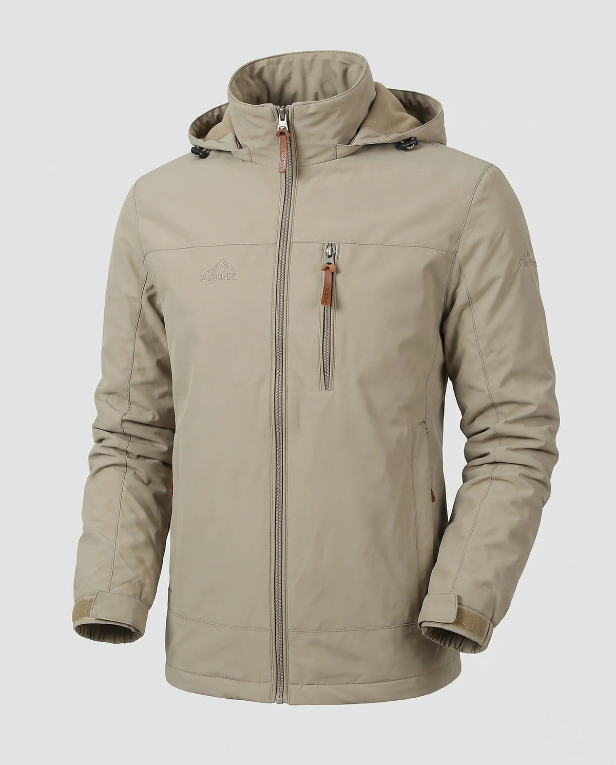 Khaki Men's Everyday Softshell Jacket with Hooded Design & Zip Pockets