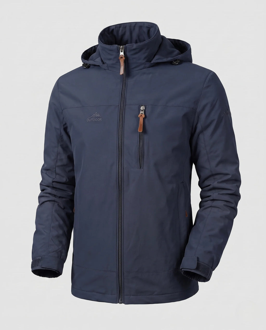 Navy Blue Men's Everyday Softshell Jacket with Hooded Design & Zip Pockets - Flat Lay