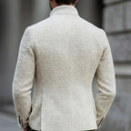White Men's Tailored Button Cardigan with Stand Collar & Chest Pocket - Back Full View