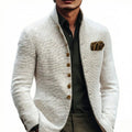 Men's Tailored Button Cardigan with Stand Collar & Chest Pocket — Logan