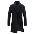 Black Men's Tailored Overcoat with Notched Lapel & Relaxed Longline Fit