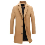 Khaki Men's Tailored Overcoat with Notched Lapel & Relaxed Longline Fit