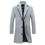 Light Grey Men's Tailored Overcoat with Notched Lapel & Relaxed Longline Fit