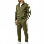 Men's Tracksuit Set with Contrast-Stripe Zip Jacket & Jogging Pants - Side Pose