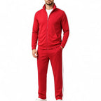 Vivid red Men's Tracksuit Set with Contrast-Stripe Zip Jacket & Jogging Pants - Front Full