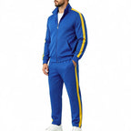 Royal blue Men's Tracksuit Set with Contrast-Stripe Zip Jacket & Jogging Pants