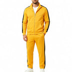 Yellow Men's Tracksuit Set with Contrast-Stripe Zip Jacket & Jogging Pants - Front Full