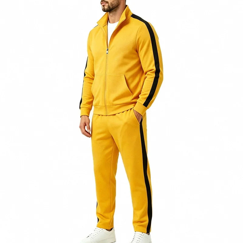 Men's Tracksuit Set with Contrast-Stripe Zip Jacket & Jogging Pants