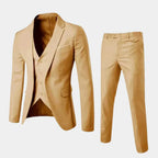 Beige Men's Suit with Slim-Fit Notched Lapel & Single-Button Closure