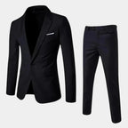 Black Men's Suit with Slim-Fit Notched Lapel & Single-Button Closure