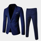 Dark Blue Men's Suit with Slim-Fit Notched Lapel & Single-Button Closure - Front Full Display