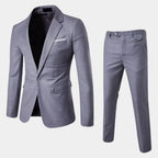 Grey Men's Suit with Slim-Fit Notched Lapel & Single-Button Closure